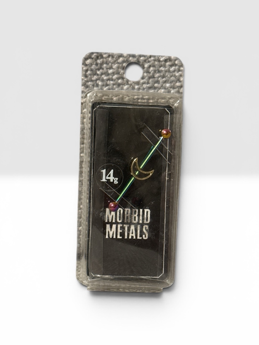 Morbid Metals Iridescent Green-to-Gold Industrial Barbell with Crescent